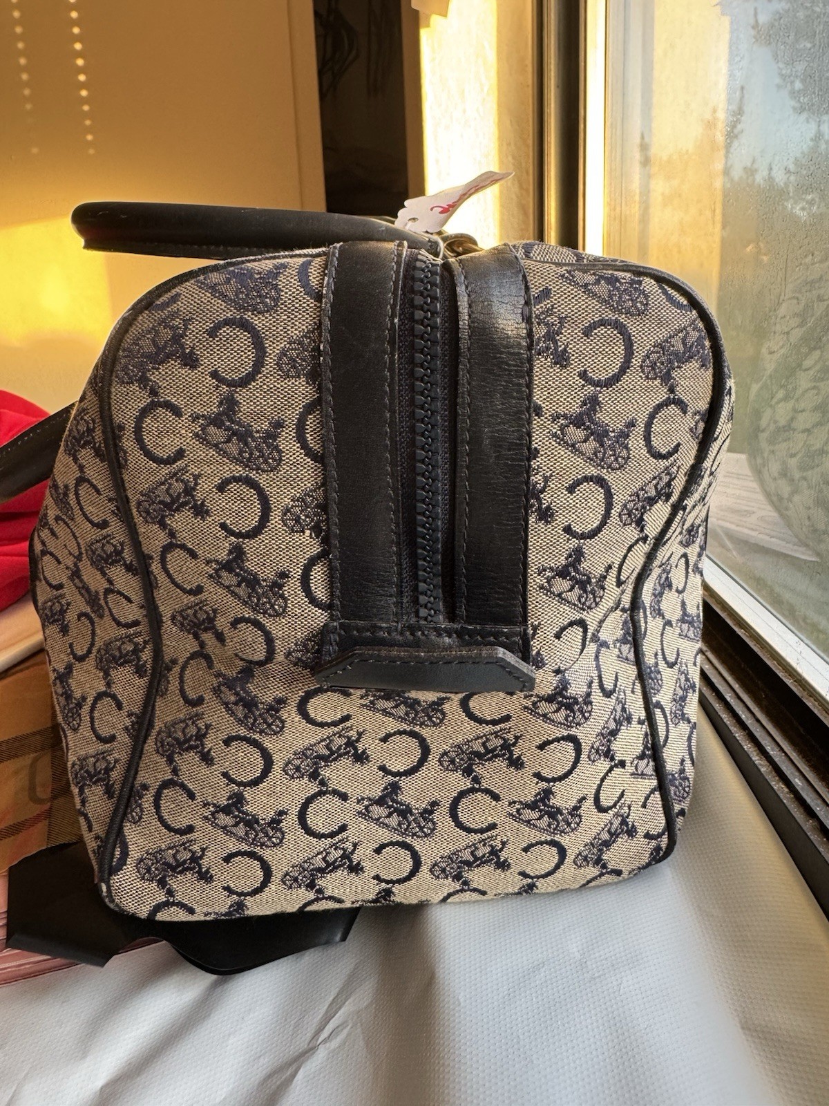 CELINE C Macadam Hand Bag Canvas Navy