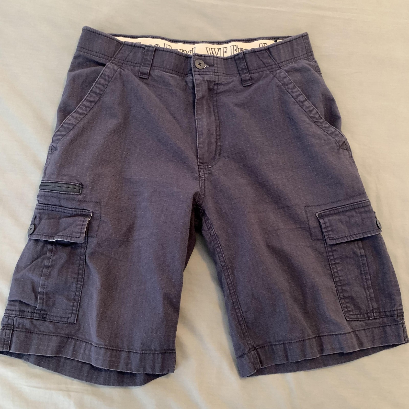 Wearfirst Cargo Shorts Mens 34 (32”) Blue Cotton Canvas Utility Pockets Relaxed