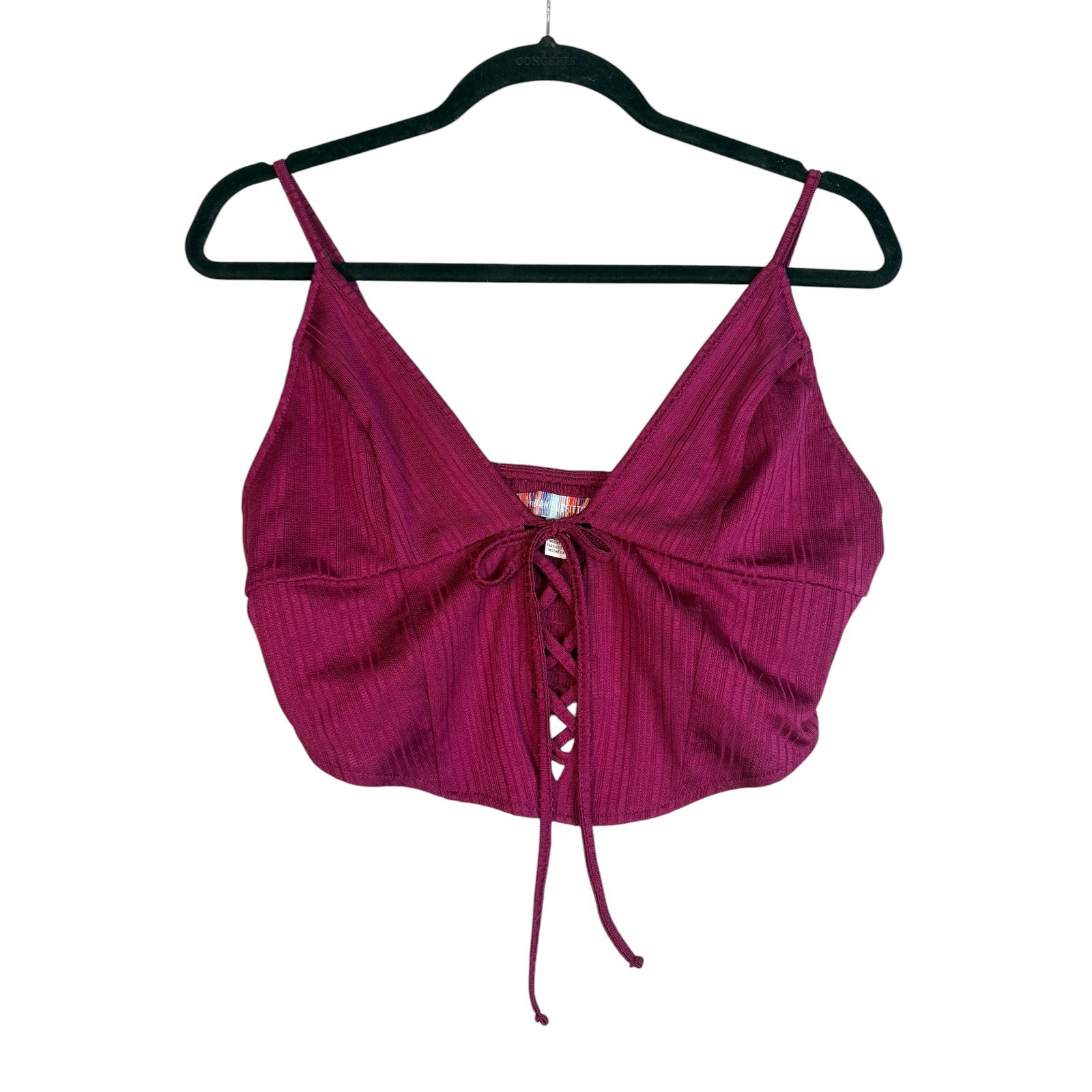 Urban Outfitters Ribbed Lace Up Crop Top Berry Wine Corset Cami Large