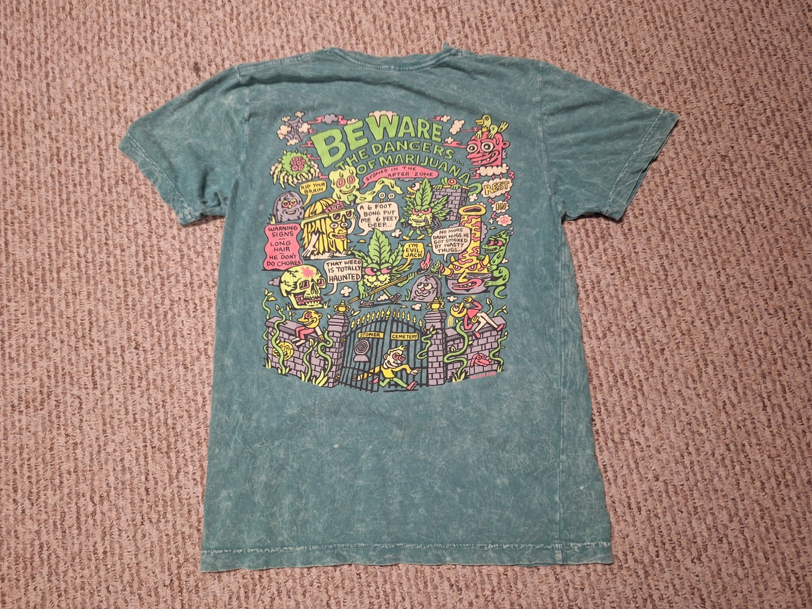 Killer Acid Stoner Graveyard Green Mineral Wash Funny Marijuana T-Shirt M