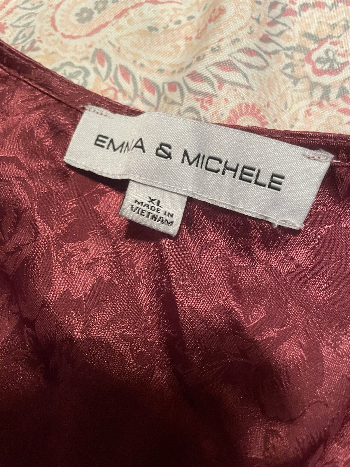 Emma & Michele Maxi Dress Womens XL Regular Burgundy Floral Jacquard 3/4 Sleeve