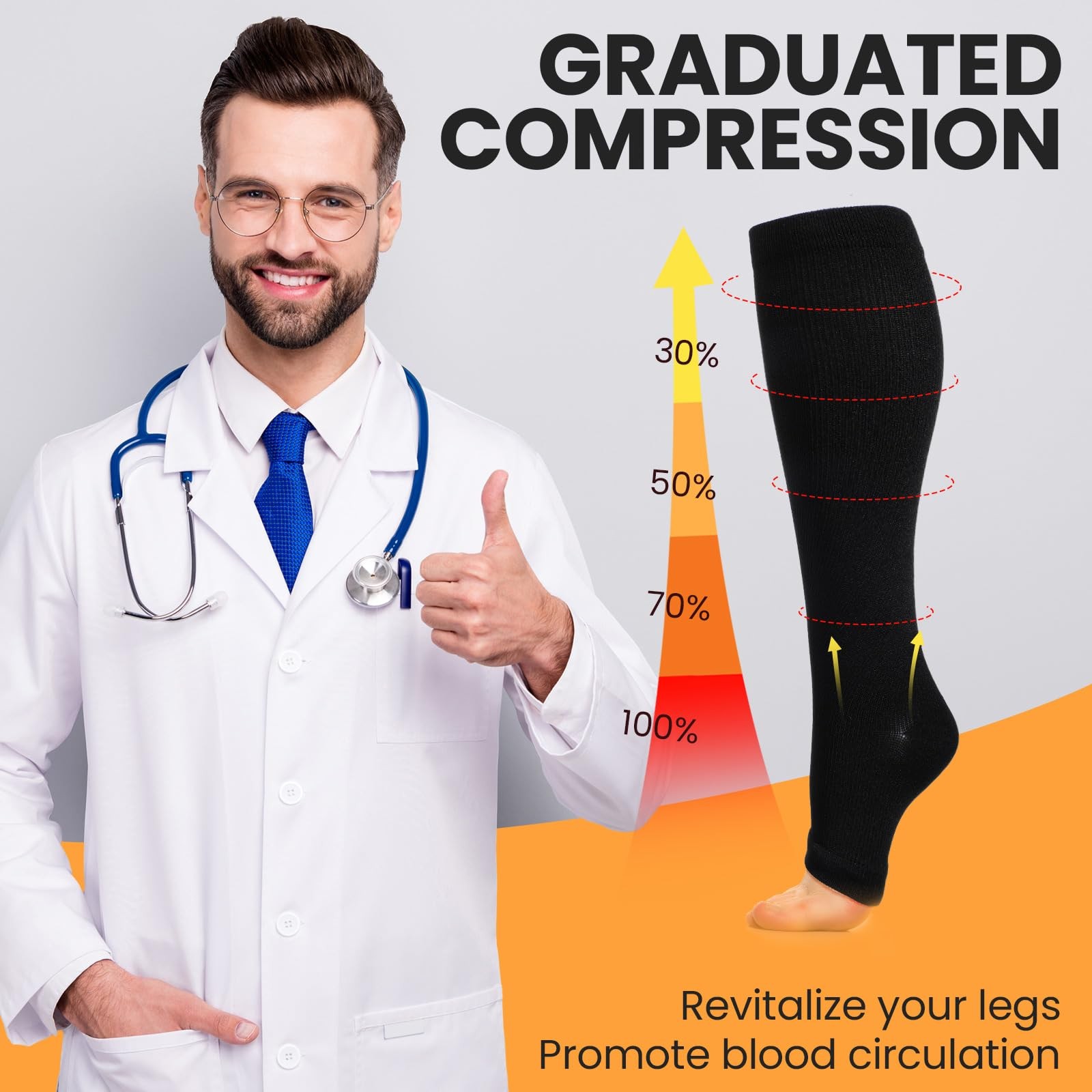 Croknit 8 Pairs Wide Calf Compression Socks X-Large 20-30 Mmhg for Women Men