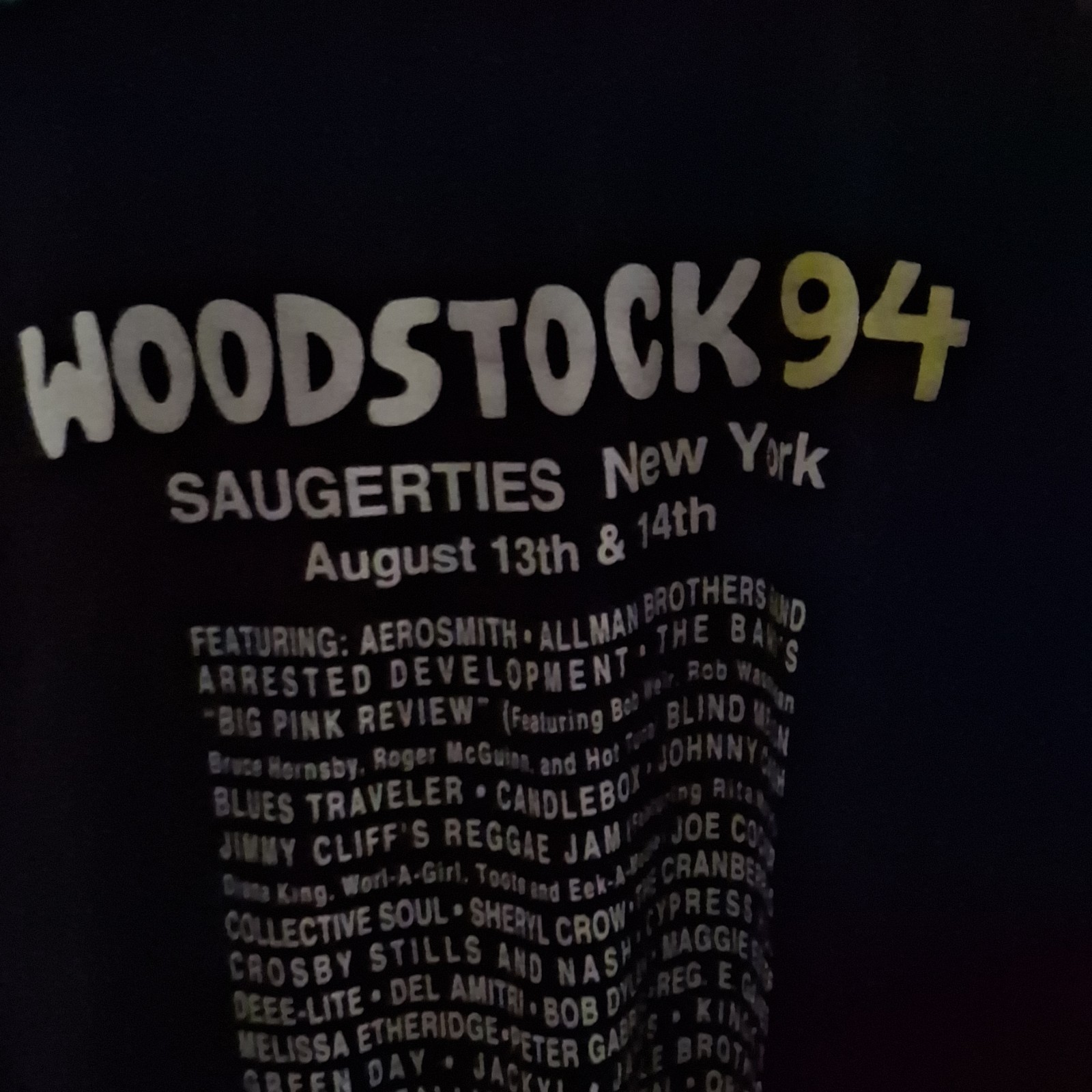 Woodstock 94 Saugerties NY Black Graphic T-Shirt “2 More Days of Peace” L/XL