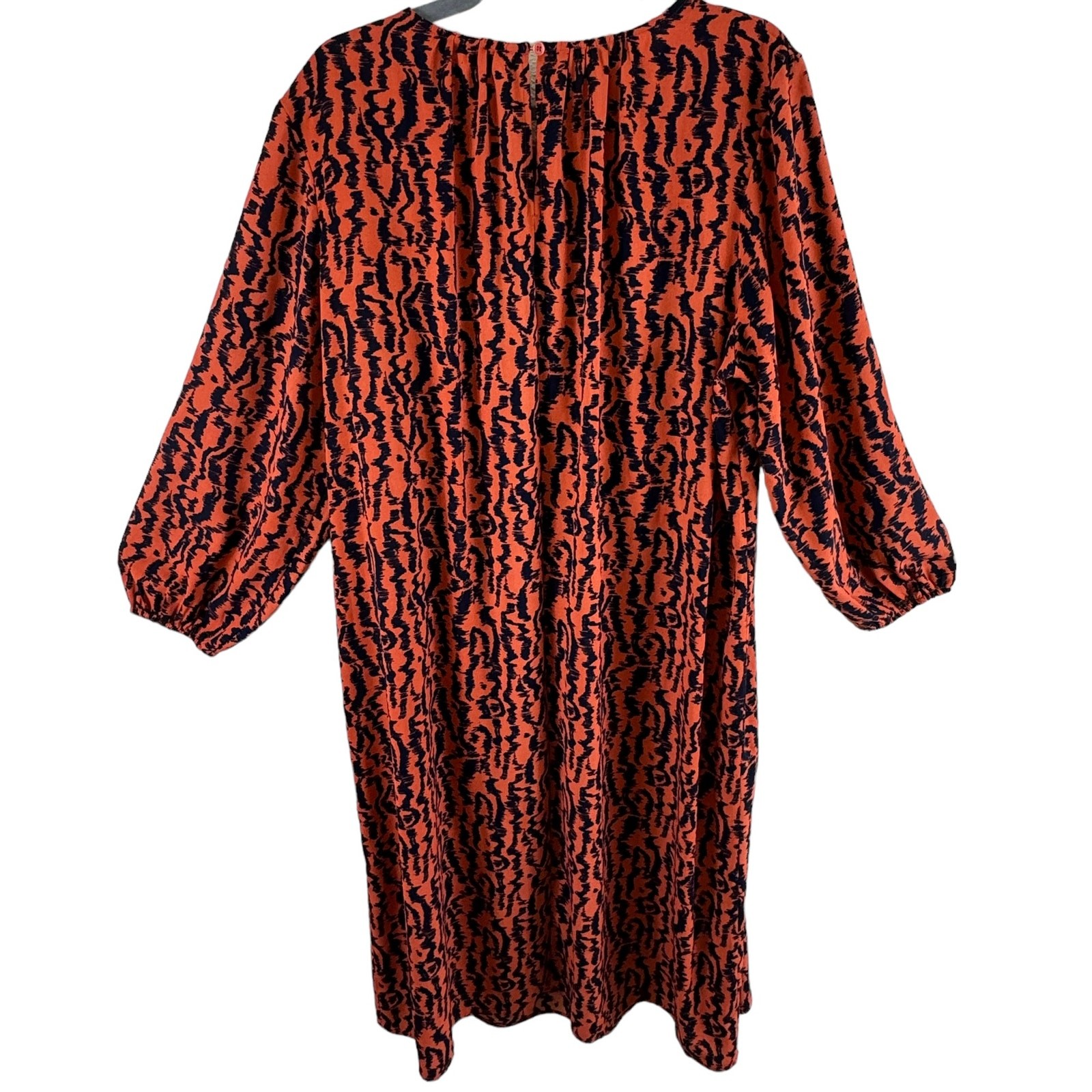 Elizabeth And James Orange Navy Blue 3/4 Balloon Sleeve Peasant Midi Dress Sz 2X