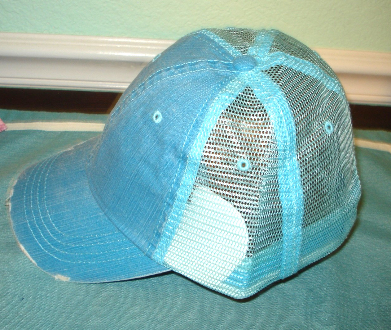 Blue Strap Back Mesh Back Hat Baseball Trucker Stressed Cap