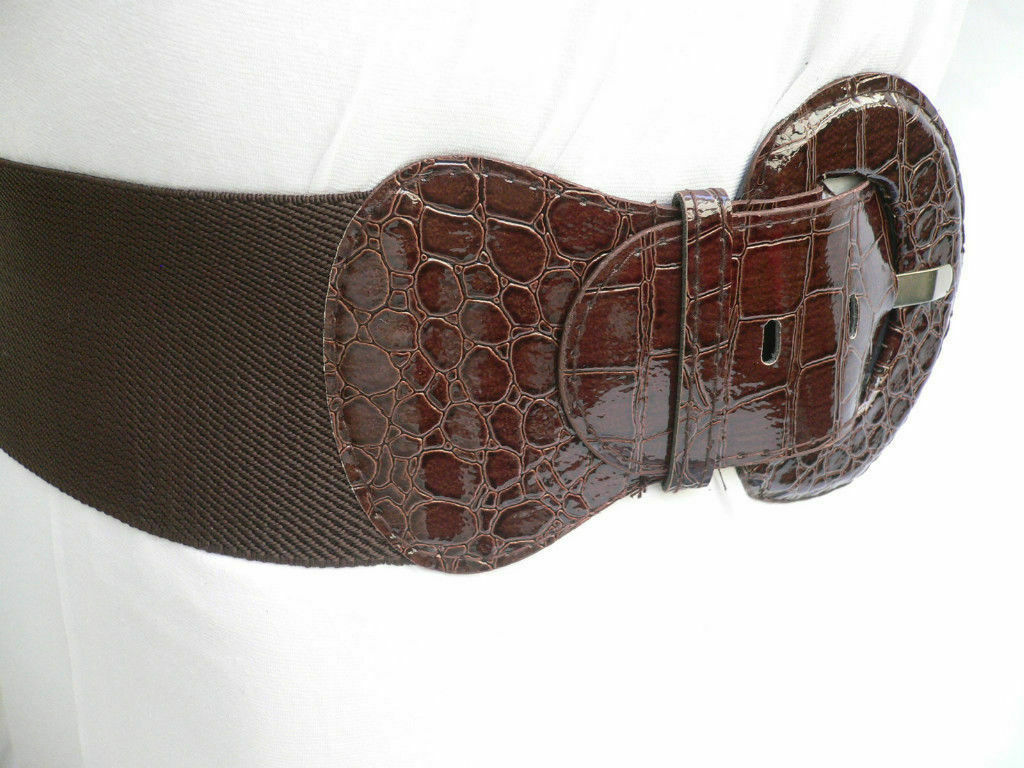Women Wide Dark Brown Elastic Waistband Fashion Belt Hip High Waist Size XS S M