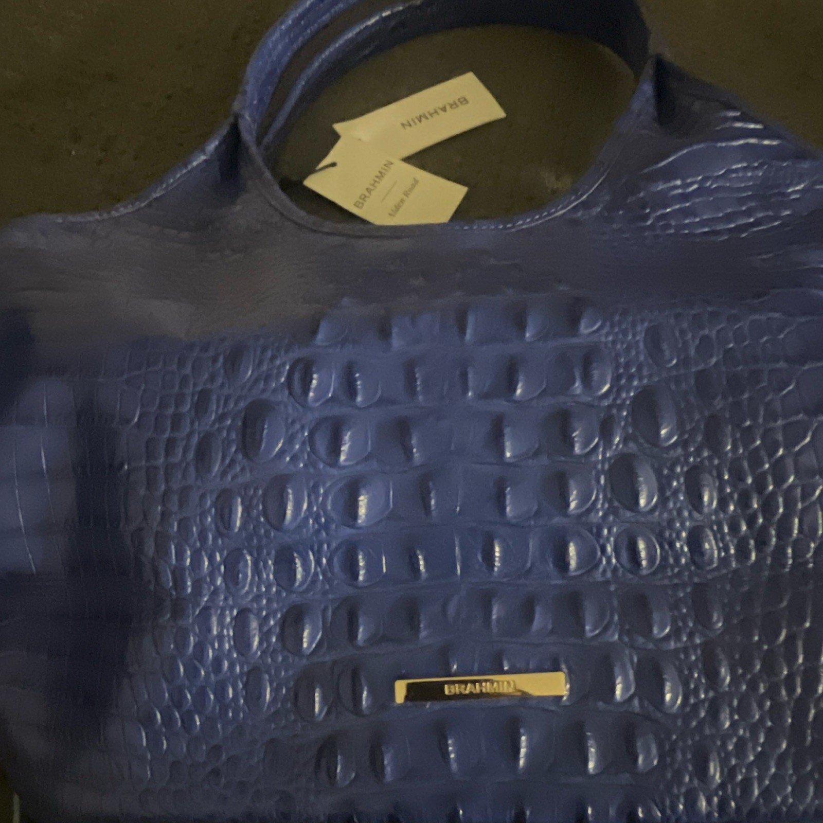 Brahmin Blue Zip Satchel Top Handle w/ Detachable Adjustable Strap Gold HW
