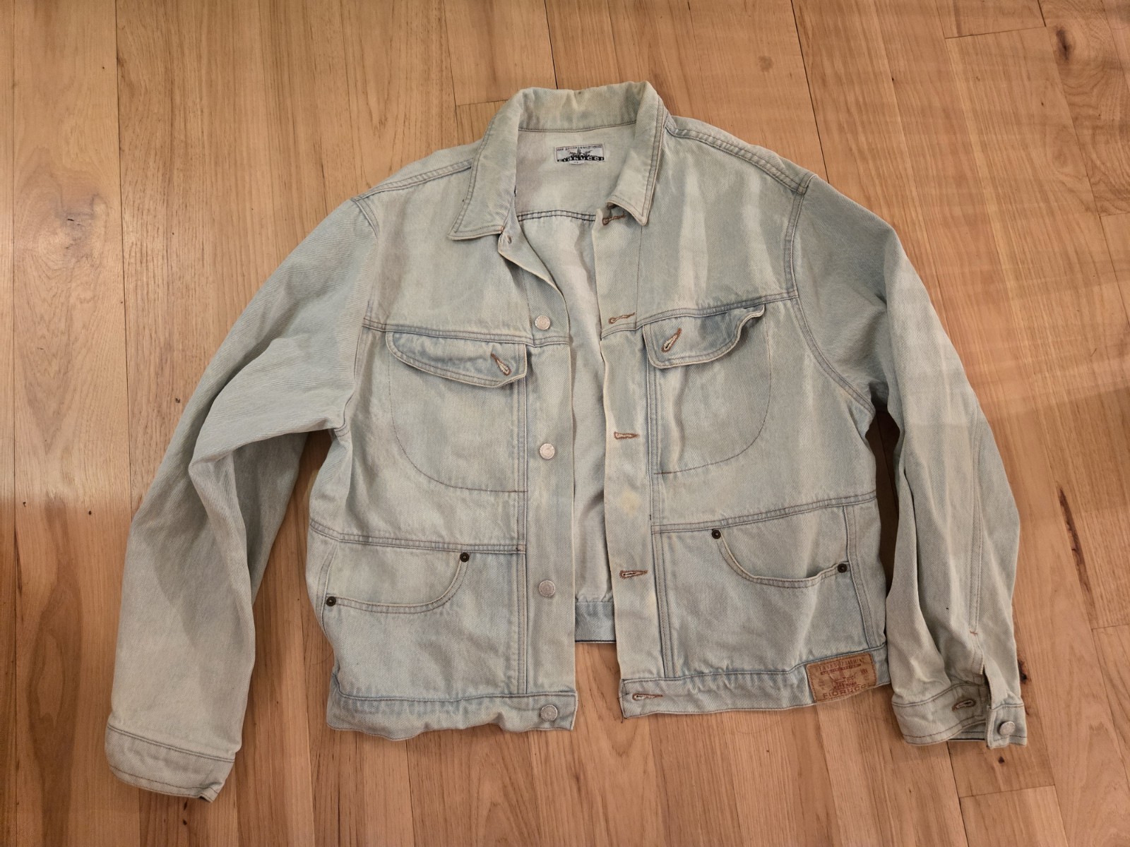 Vintage 90s Fiorucci Angels Denim Jacket Light Wash Trucker Graphic XL