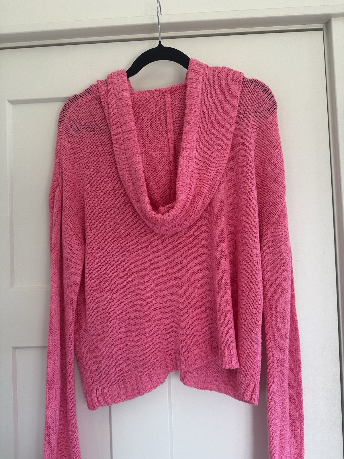 Mia & Tess Pink Open Knit Hooded Pullover Sweater Button Drawstring L