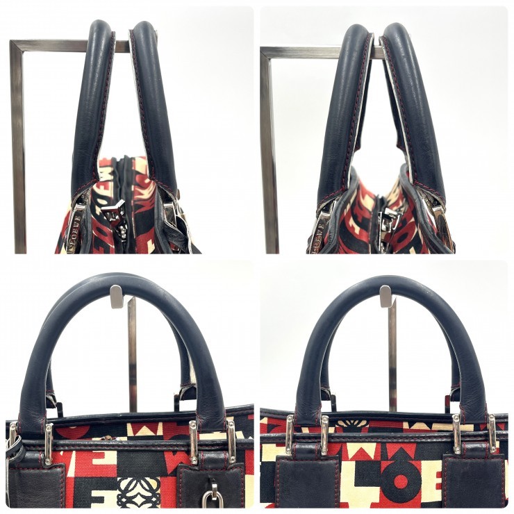 LOEWE Amazona 28 Hand Bag Red Black Monogram Canvas Leather