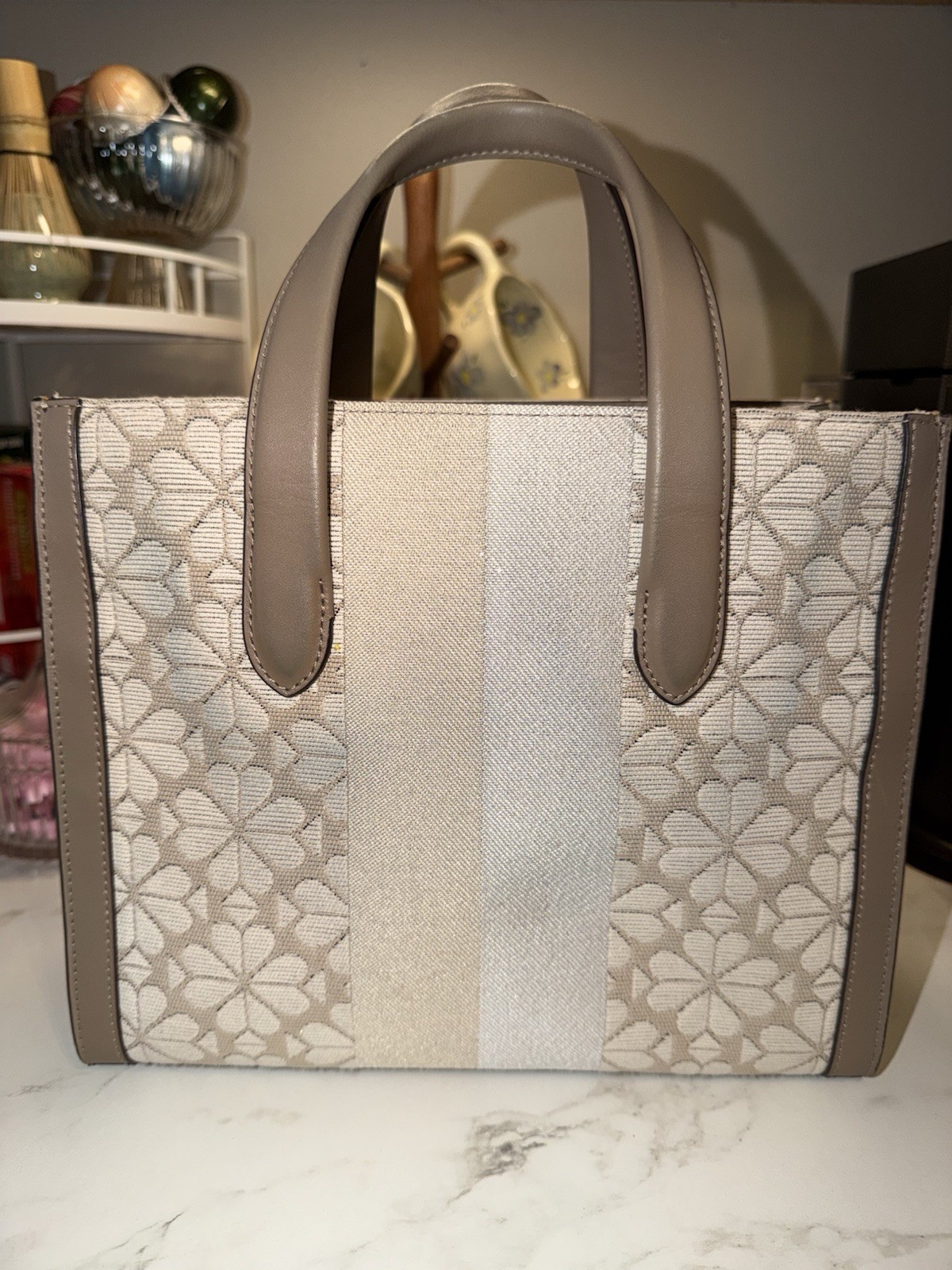 Kate Spade Flower Jacquard Stripe Manhattan Small Tote & Spade Flower Wallet