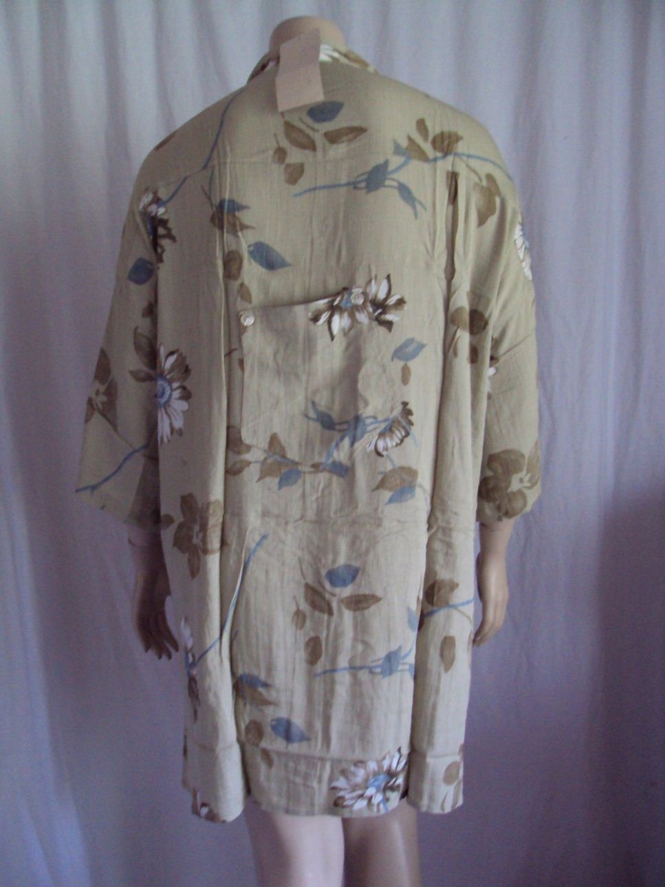 A4 Beige Blue Floral Batik ARTSY Crinkle Rayon Tunic Top Long Bust 68 2X 3X 4X