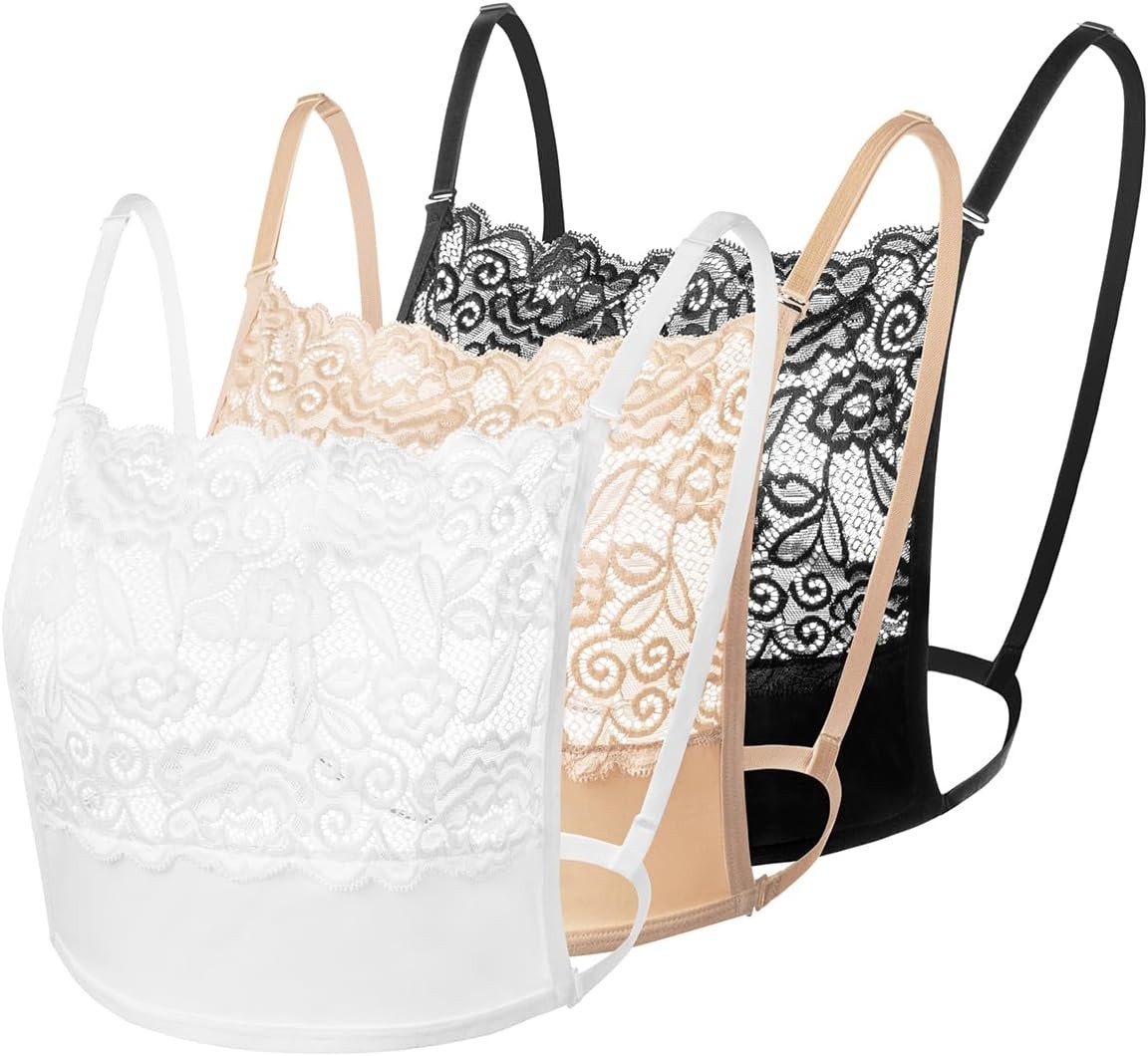 3Pcs Lady Lace Wearable Mock Camisole Bra Insert Overlay Modesty Panel Vest.