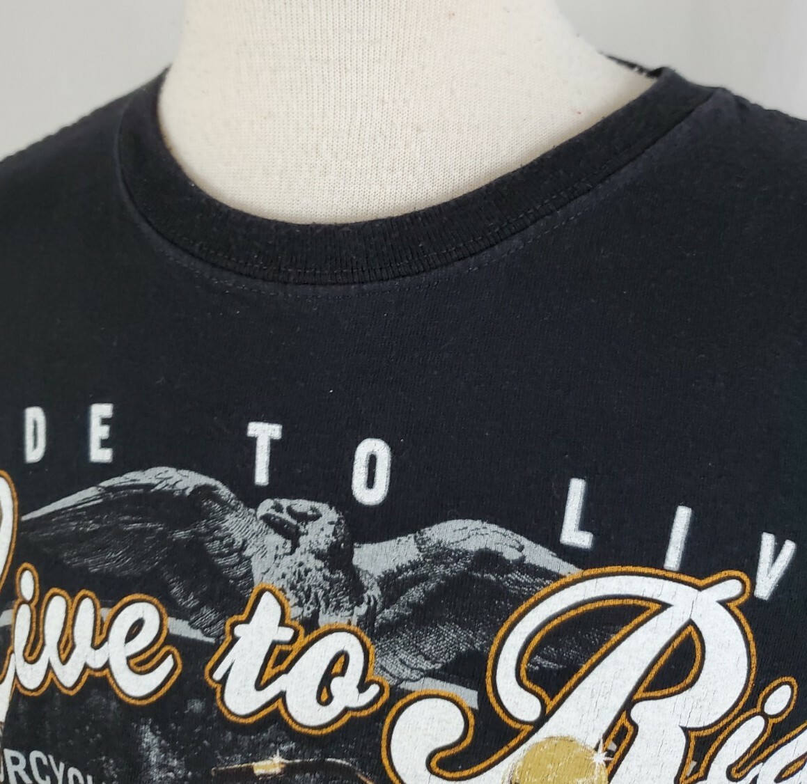 Biker Motorcycle Live to Ride T-Shirt Mens XL Black Crew S/S Cotton, Eagles