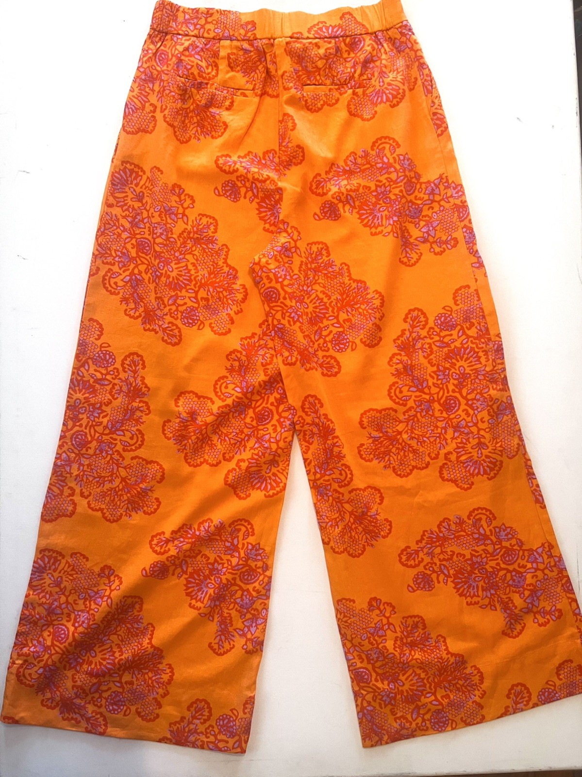 Caroline Constas Wide Leg High Waist Linen Pants Sz Medium Orange Purple Paisley