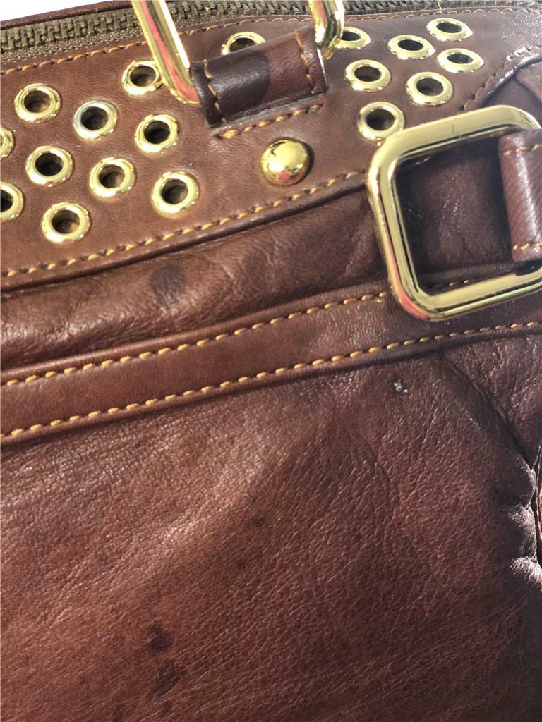 REBECCA MINKOFF Gold Tone Grommet-Embellished M.A.B. Bag In Brown Leather