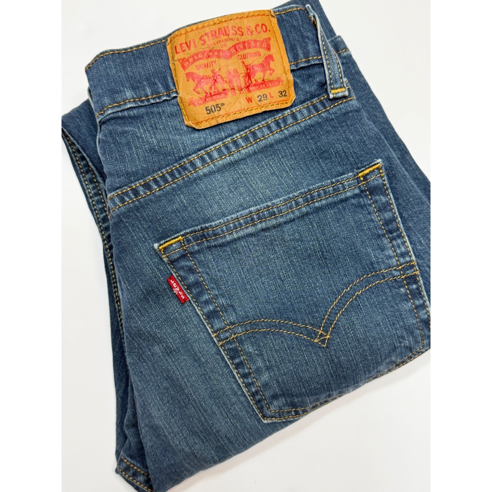 Levis 505 Regular Fit Jeans Mens 29×32 Medium Wash Straight Leg Blue Denim