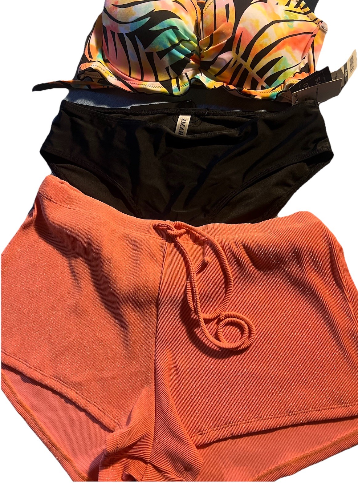 NWT 3 Pieces Sundazed PARADISE PALM Top Sz 36D Zmart Bottom Salt & Cove Shorts