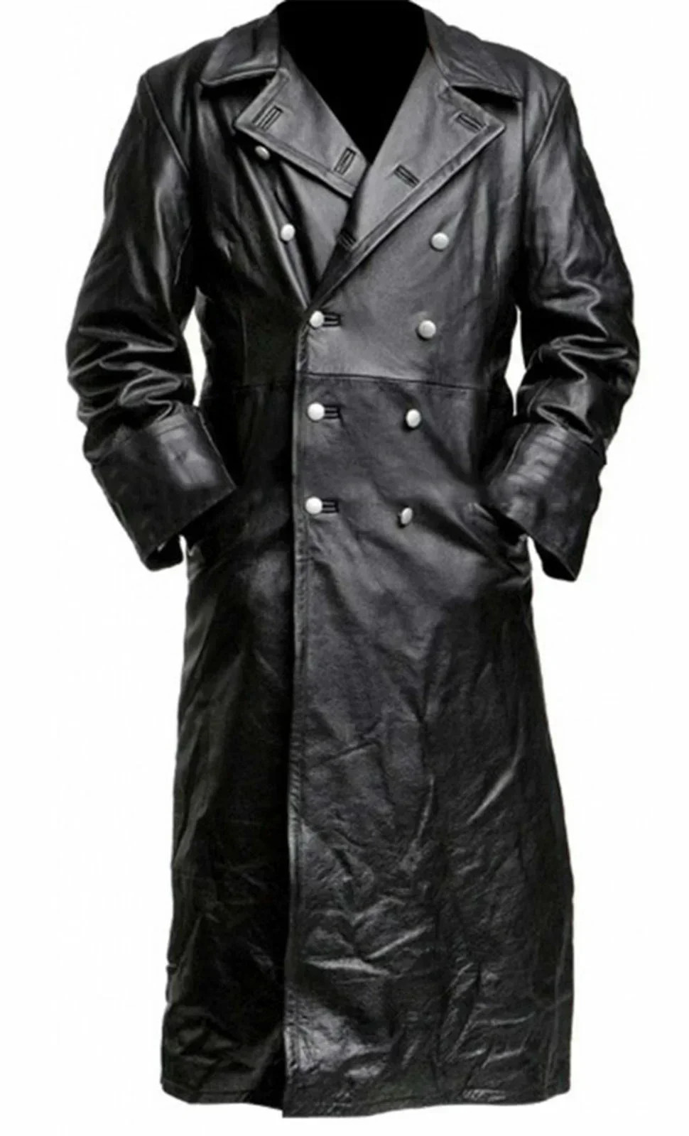 MEN’S GERMAN CLASSIC WW2 MILITARY UNIFORM OFFICER BLACK LEATHER TRENCH COAT