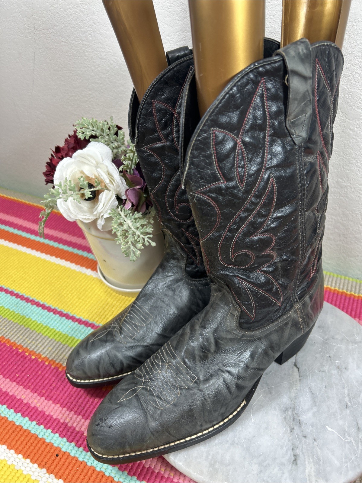 Cowboy Style 224944 Black Gray Leather Western Man Made Boots Men’s Size US 12EE