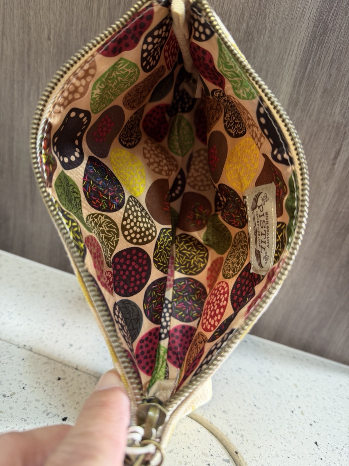 Pistil All Mine Bamboo Chartreuse Ikat Print Pouch NWT