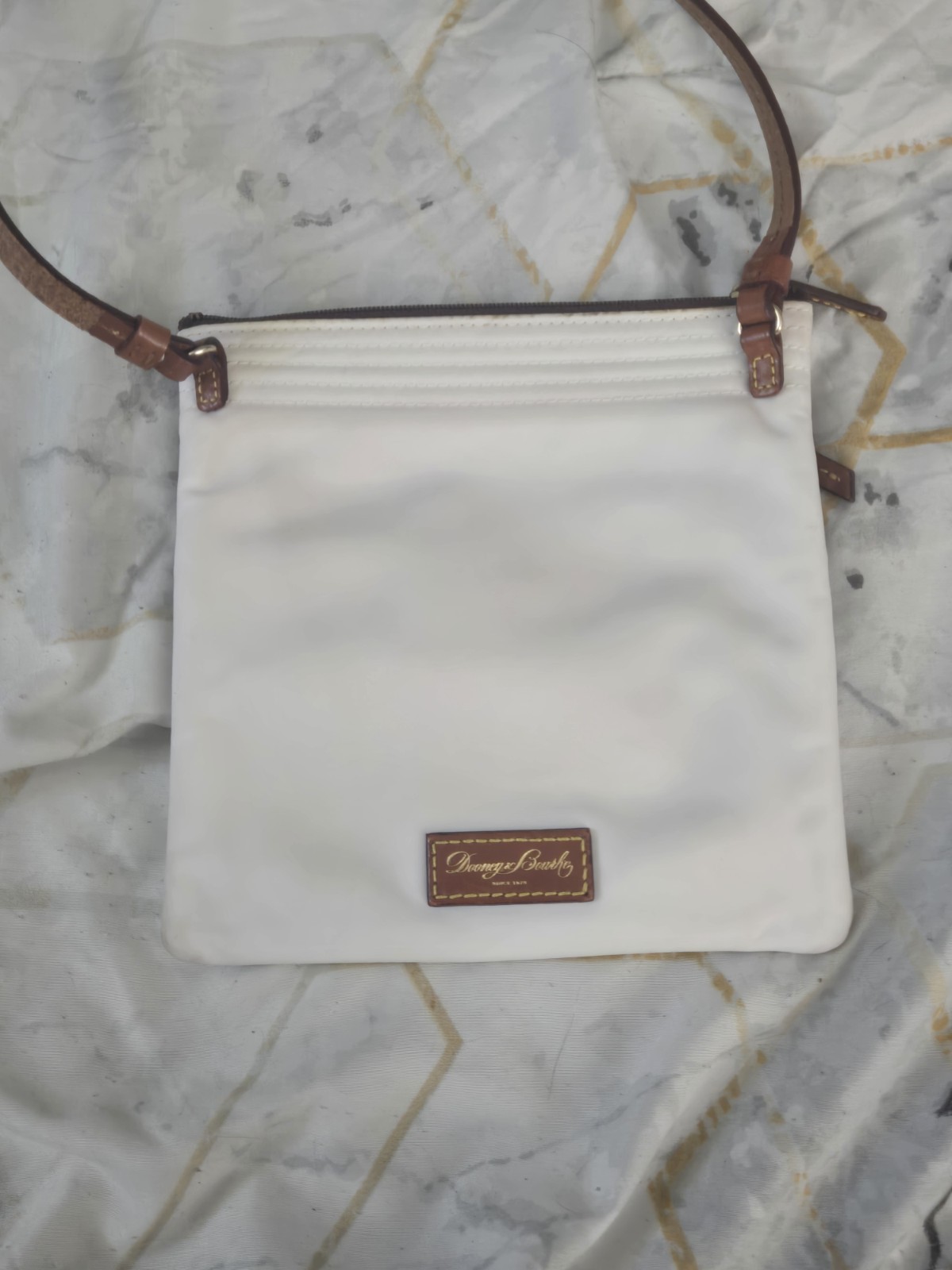 Dooney & Bourke Crossbody Bag Triple Zip White Nylon with Pink Interior