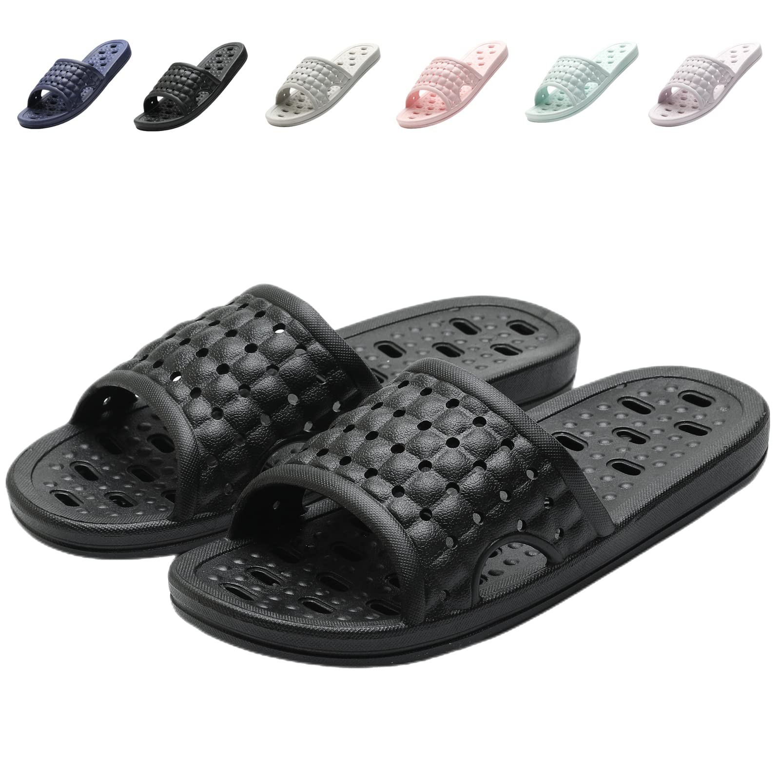 COZYAREA Shower Shoes Quick Dry Non-Slip 11-12 Women/10-11 Men, Black