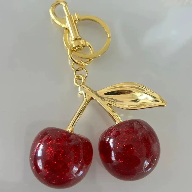 Coach Red Cherry Apple Bag Charm Keychain Resin Metal Brass Purse Decoration