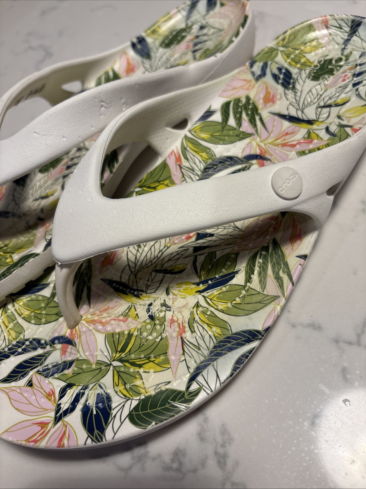 Crocs Kadee II flip flops feature a limited edition Vera Bradley tropical Print
