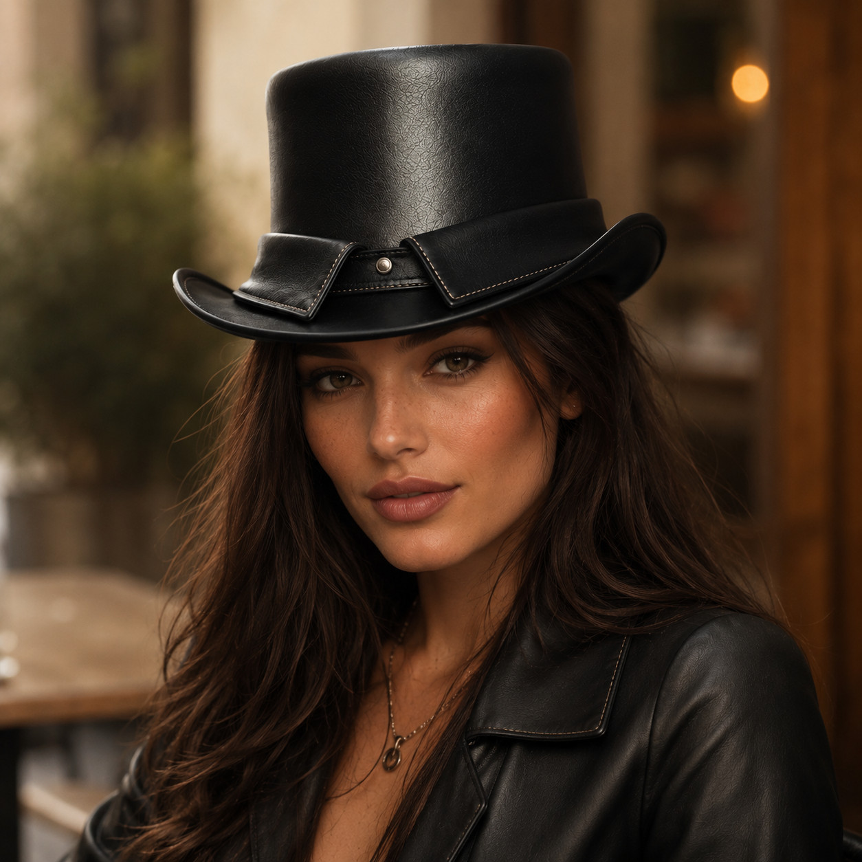 Black Leather Top Hat for Men & Women | Gothic Steampunk Victorian Magician Hat