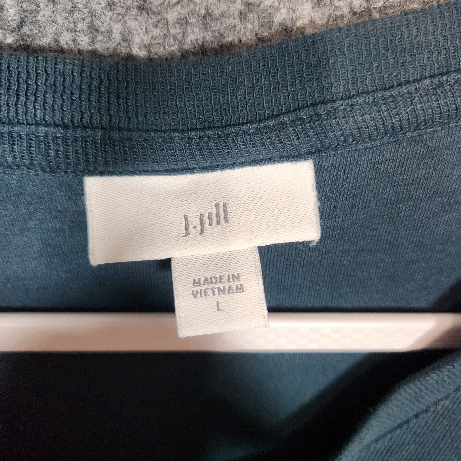 J. Jill Womens Pullover TopL Dark Teal Front Pockets V-Neck Long Sleeve