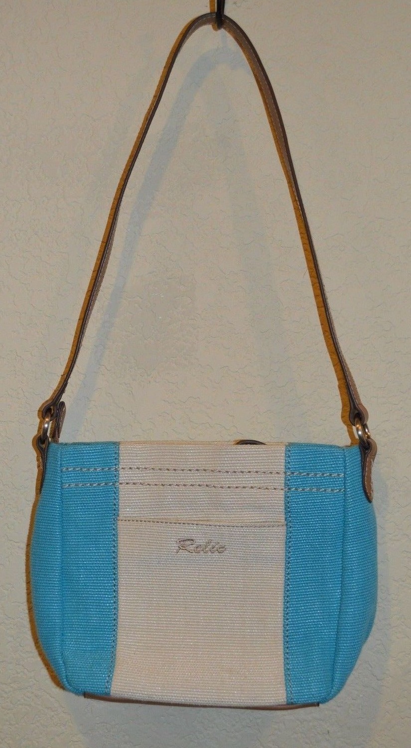 Relic Turquoise and White Lined Woven Handbag Zippered Purse NEAR PERFECT!