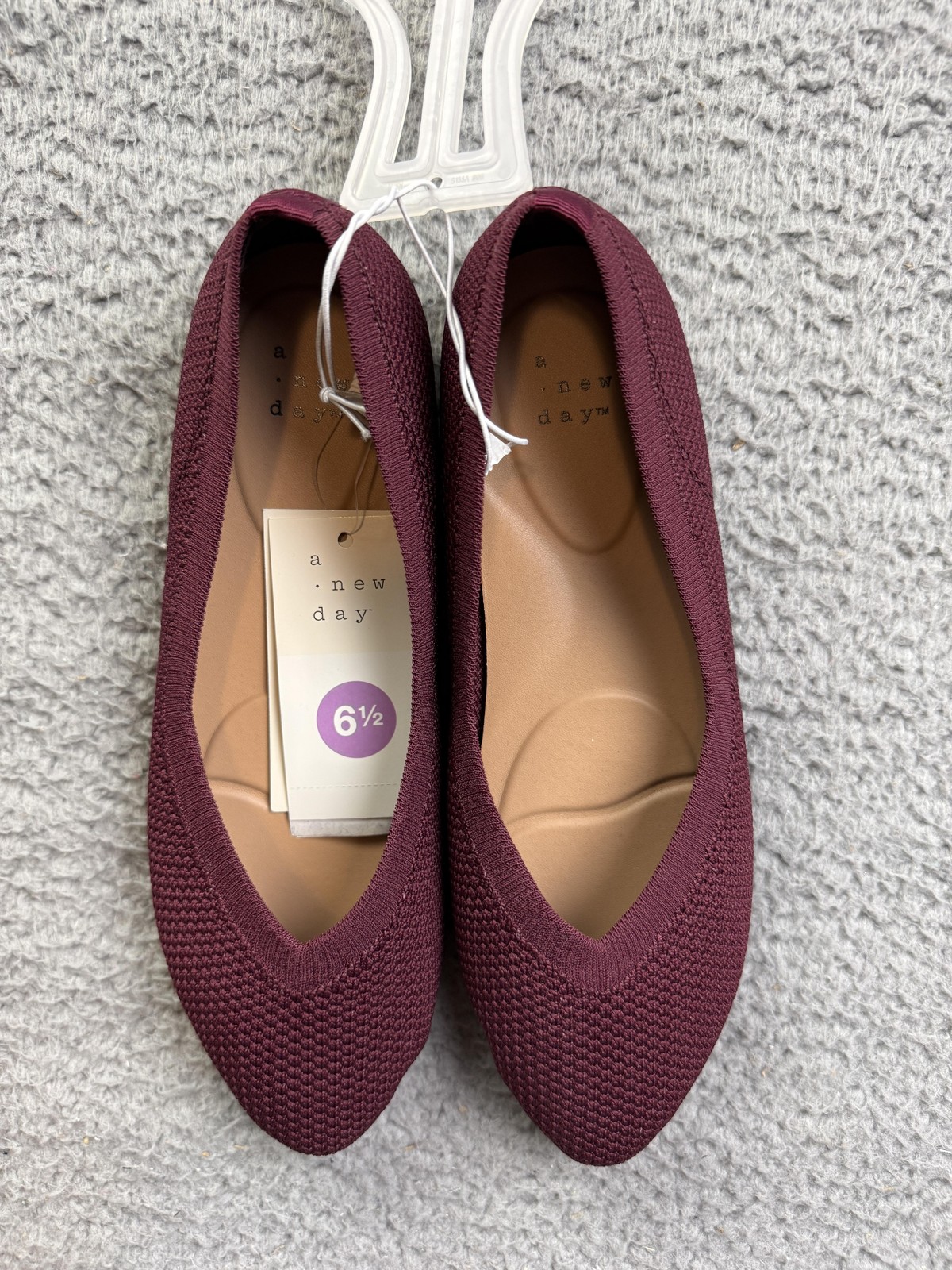 A New Day Shoes Womens Size 6.5 Purple Knit Ballet Flats Removable Insole New