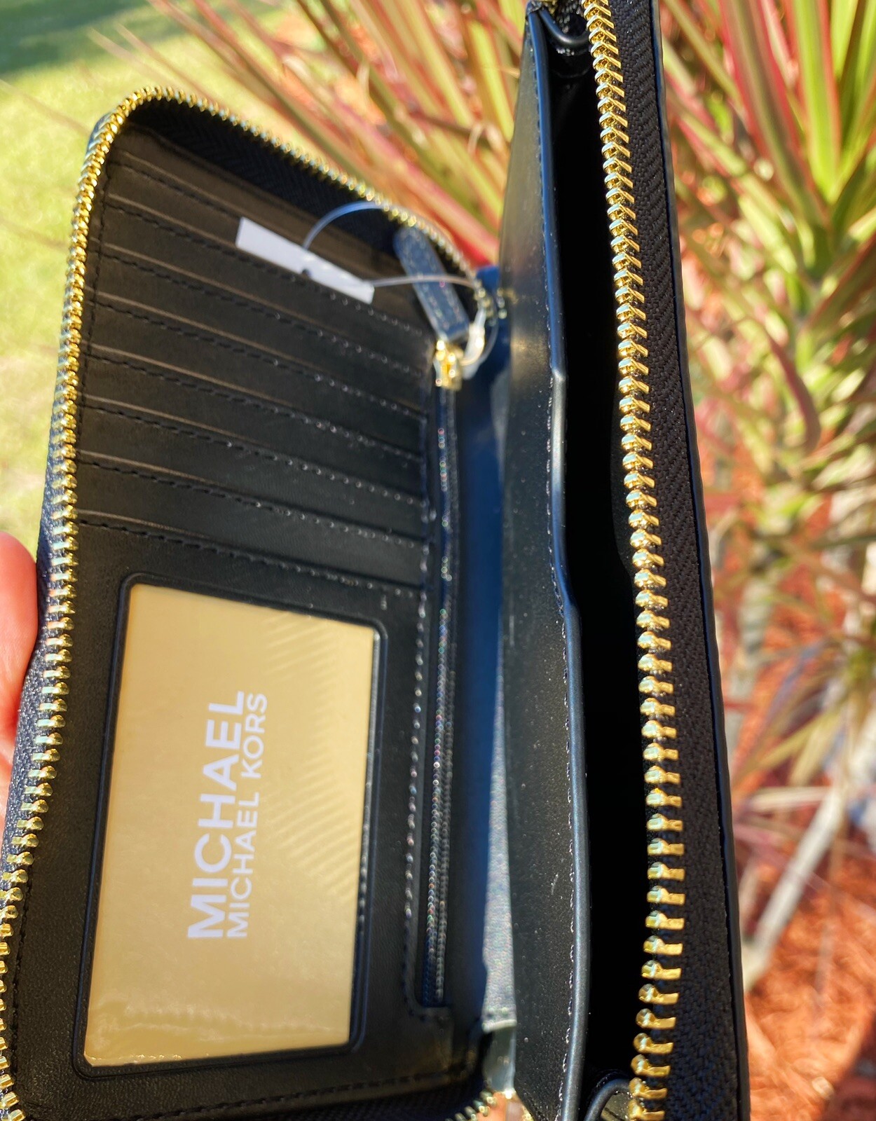 Michael Kors Jet Set Travel Large Flat Zip MF Phone Case Wristlet Wallet Black