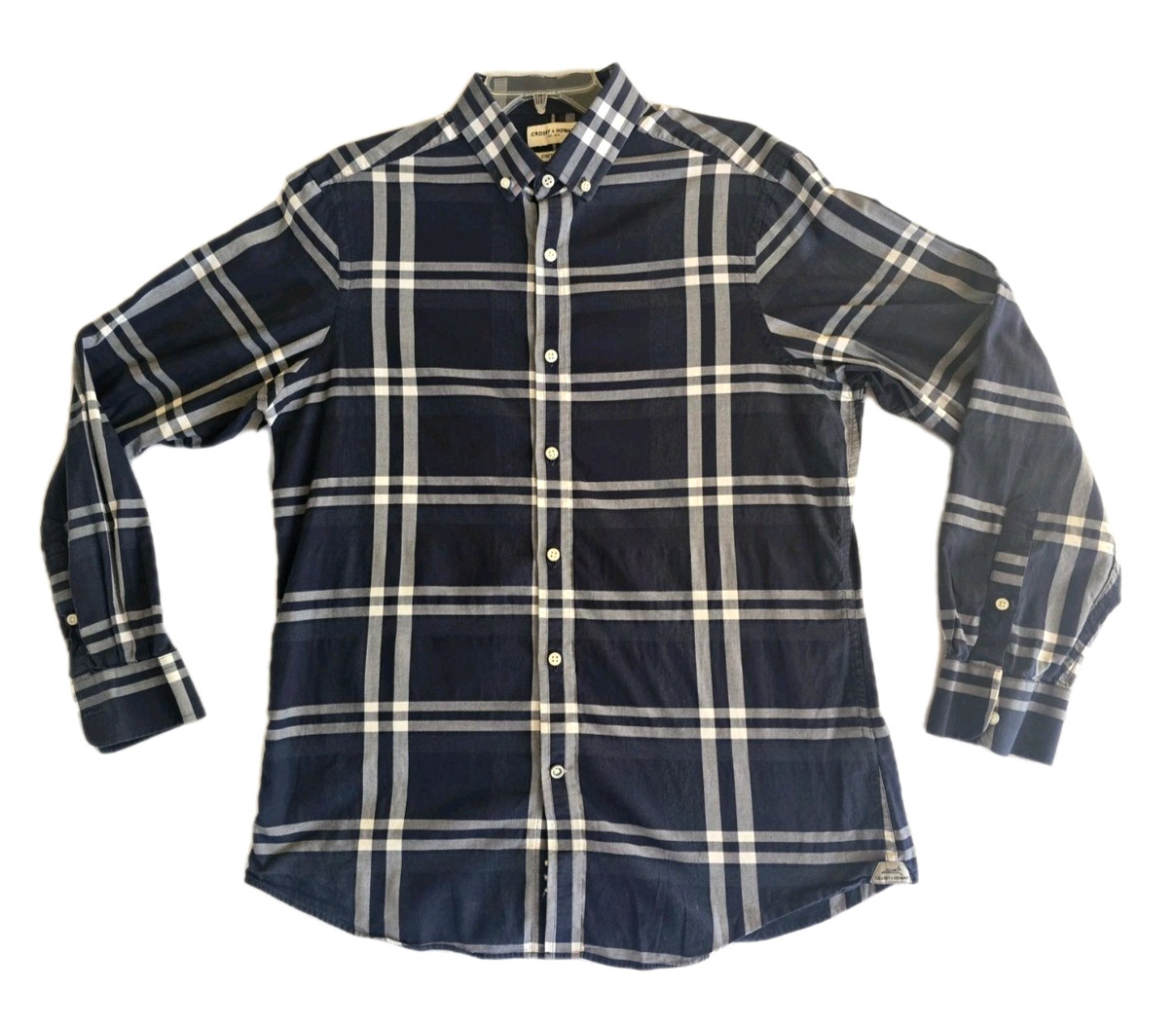 Crosby Howard Shirt Mens Large Long Sleeve Button Down Blue White Plaid Stretch