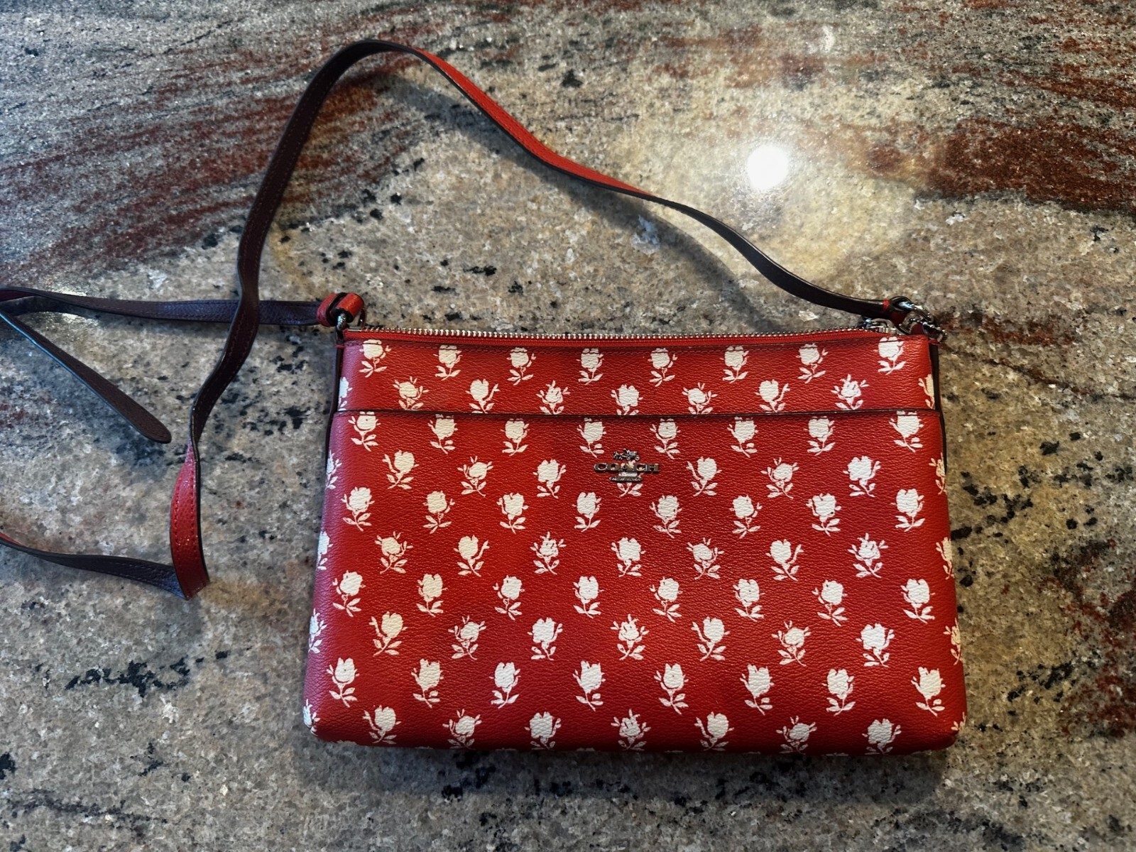 COACH Red and White Badlands Floral Crossbody Purse