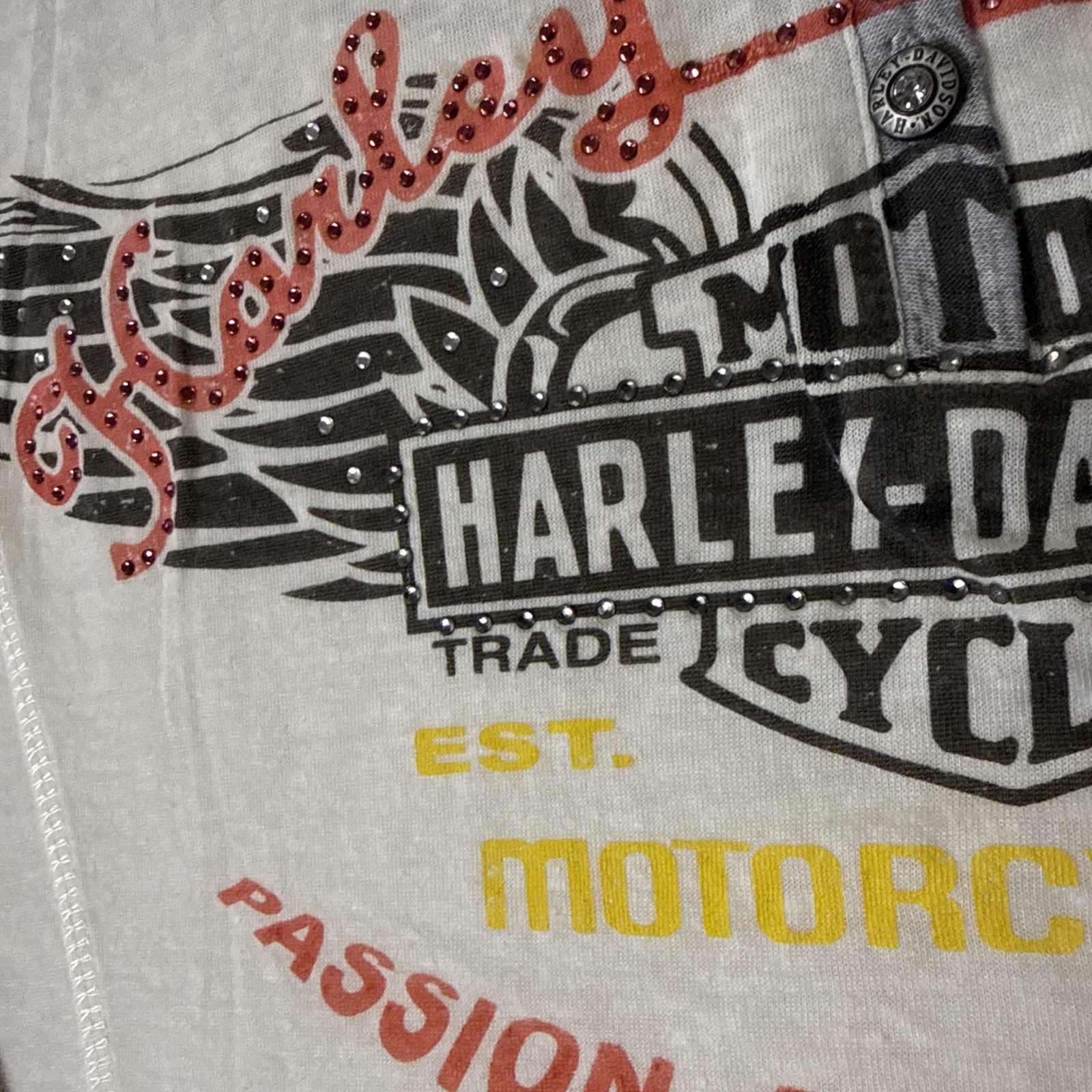 Harley Davidson Women’s White Gray Long Sleeve Bedazzled Jeweled Shirt 1W 18-20