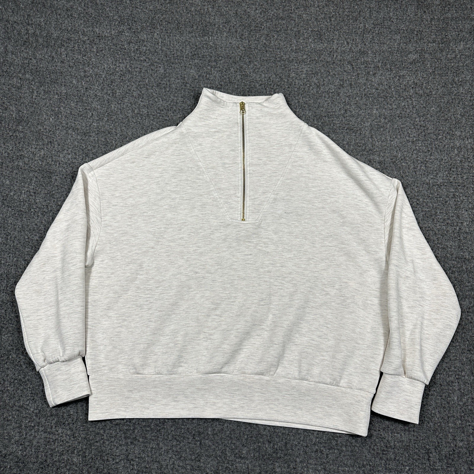 Varley Hawley Half-Zip Sweatshirt Beige Gray Women’s Large Oversized Athleisure