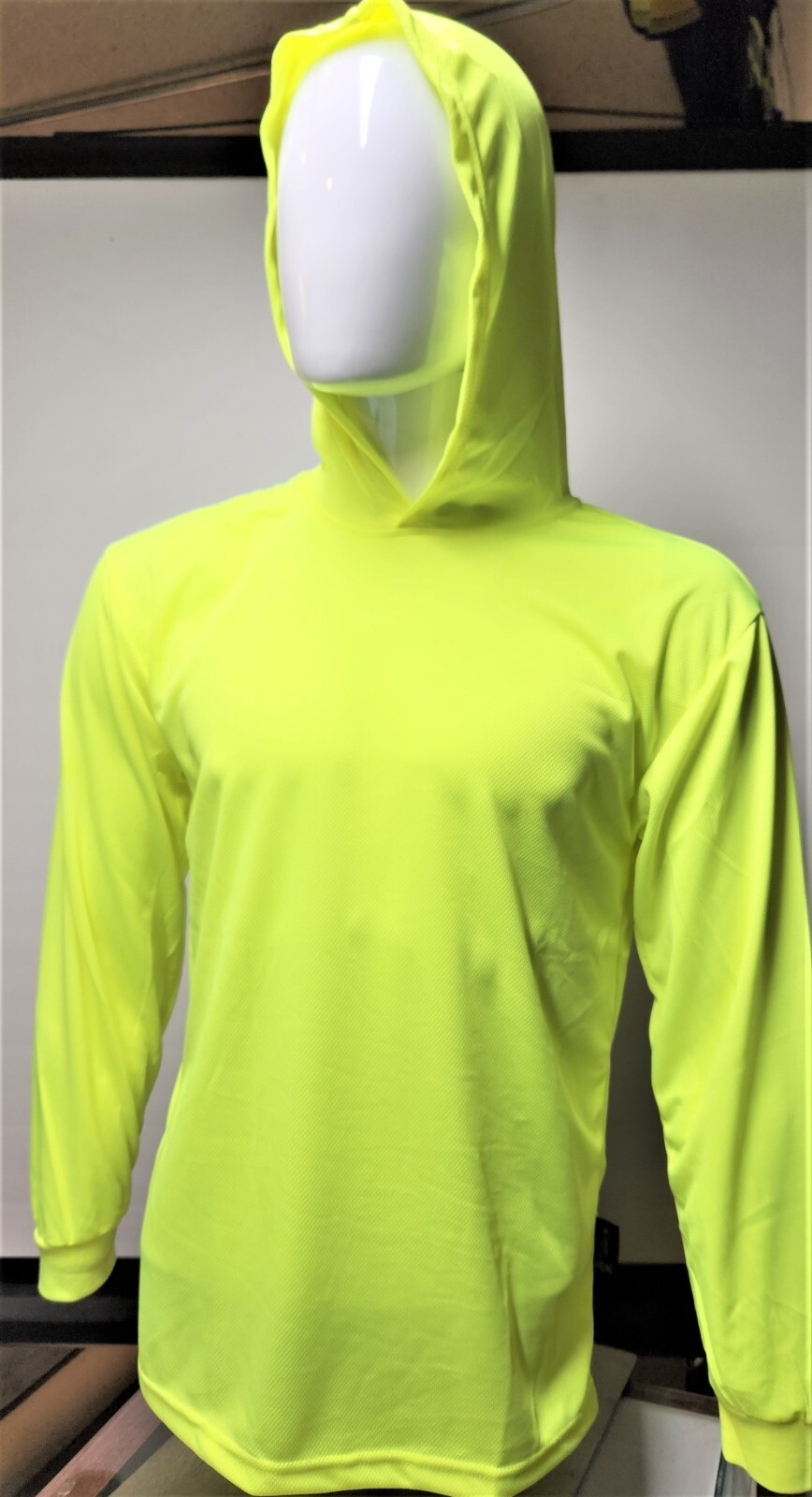 Neon Yellow or Orange Long Sleeve Hoodie Shirt, Polyester birdeye mesh