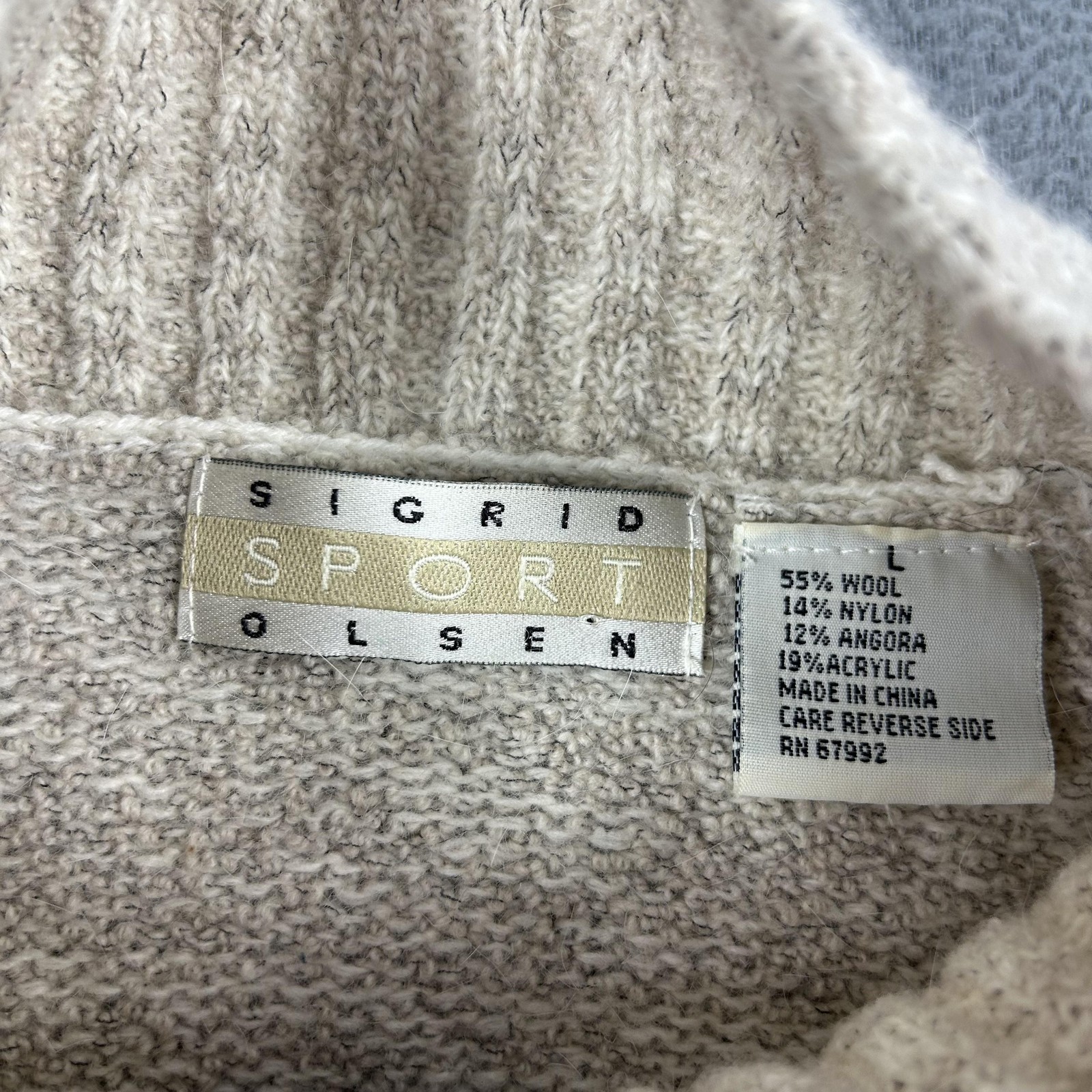 Sigrid Olsen Sport Sweater Womens Large Gray Wool Angora Nordic Quarter Zip