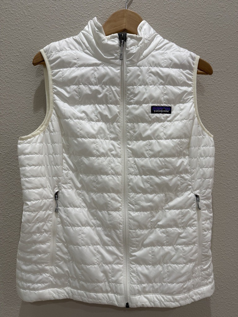 Patagonia Nano Puff Vest Womens White Full Zip Puffer Outdoor Hike Jacket Sz L