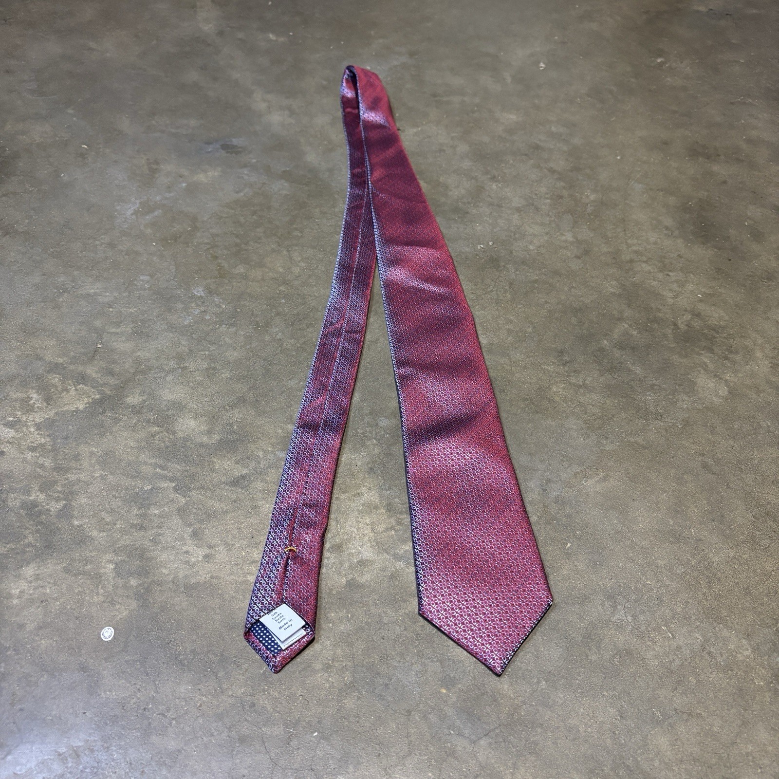Eton Red Geometric Floral Shiny Silk Men’s Designer Tie Made in Italy