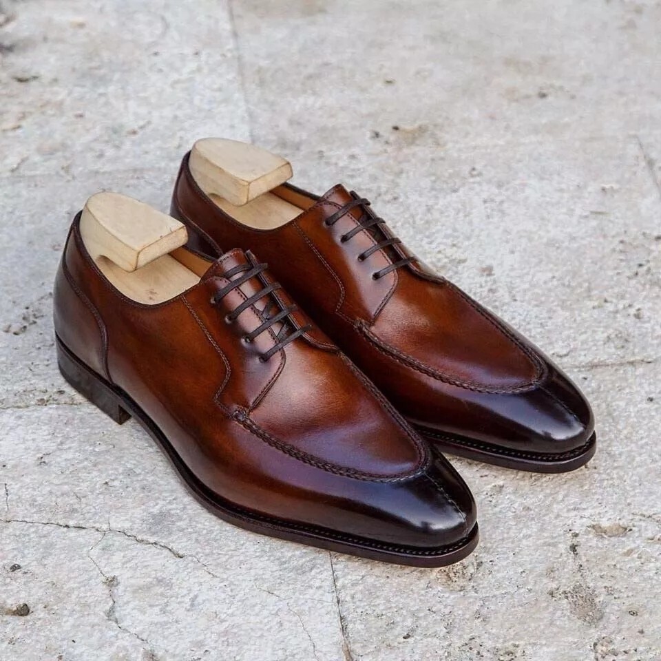 Hanndmade Men’s Leather Shoes, Brown Lace-Up Real Leather Formal Dress Shoe