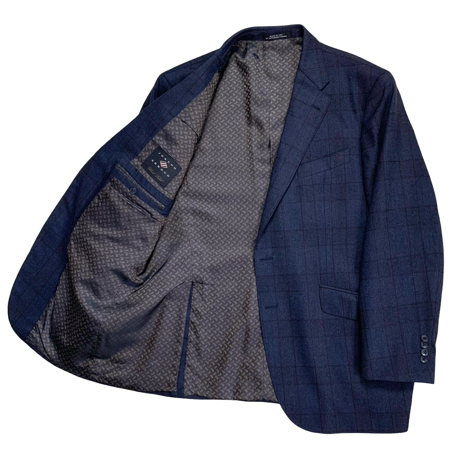 Mens 44 R Joseph Abboud ” Black Label ” Navy Windowpane Flannel Weight Made USA