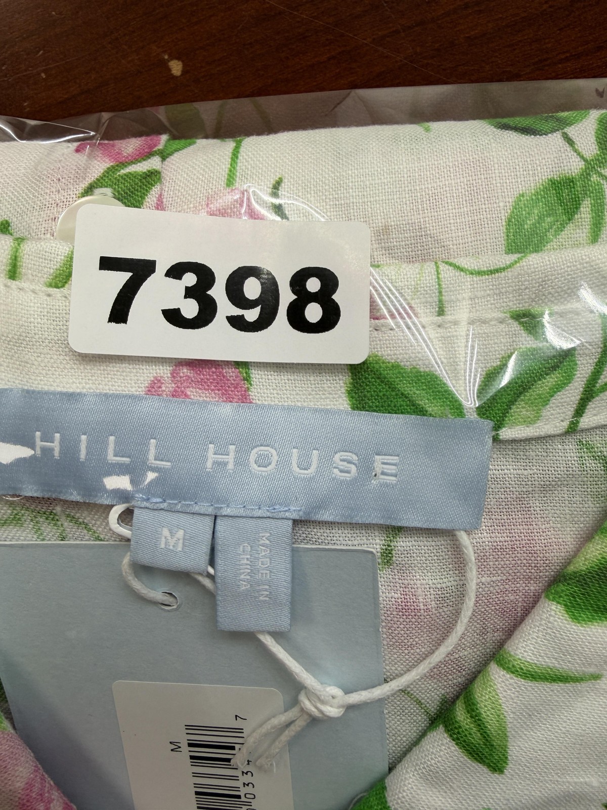 Hill House Laura Dress Womens Medium Pink Roses Linen Collared Belted Pockets