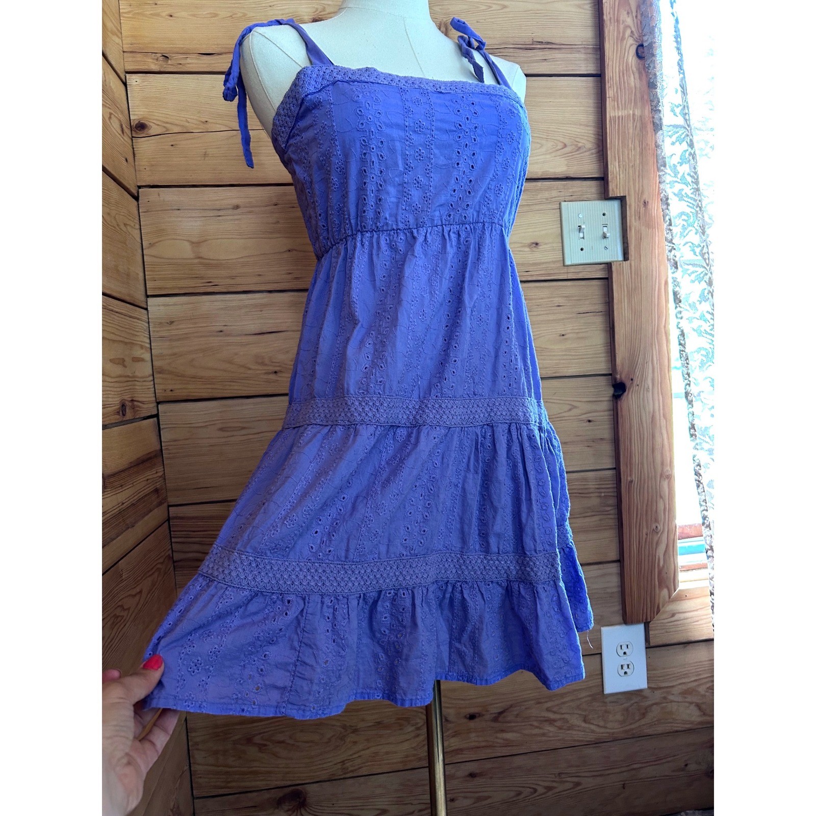Eyelet Cotton Sundress Women Small Periwinkle Tiered Ruffle Lace Sim & Sam