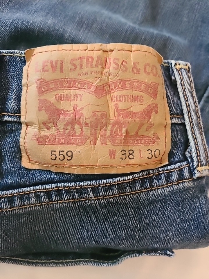 Levis 559 Jeans Mens 38×30 Relaxed Fit Straight Leg Stone Washed Blue Denim