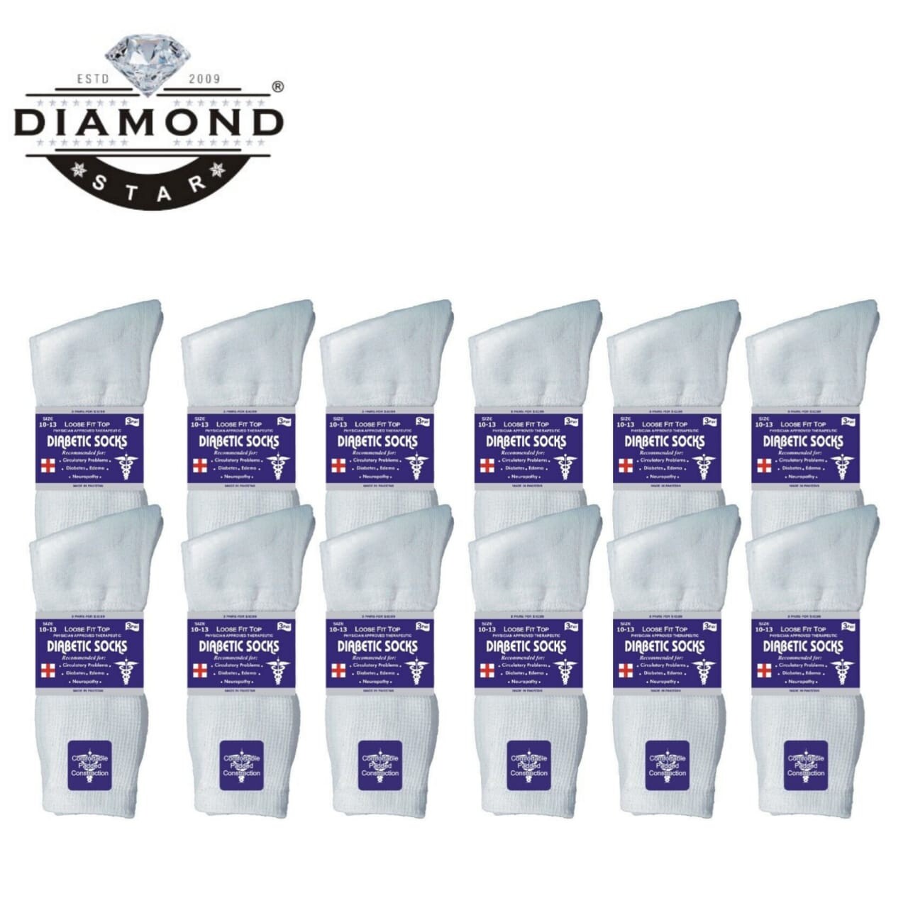 12 Pairs White Diabetic Crew Socks Health Men’s Circulatory Calf Cotton 10-13