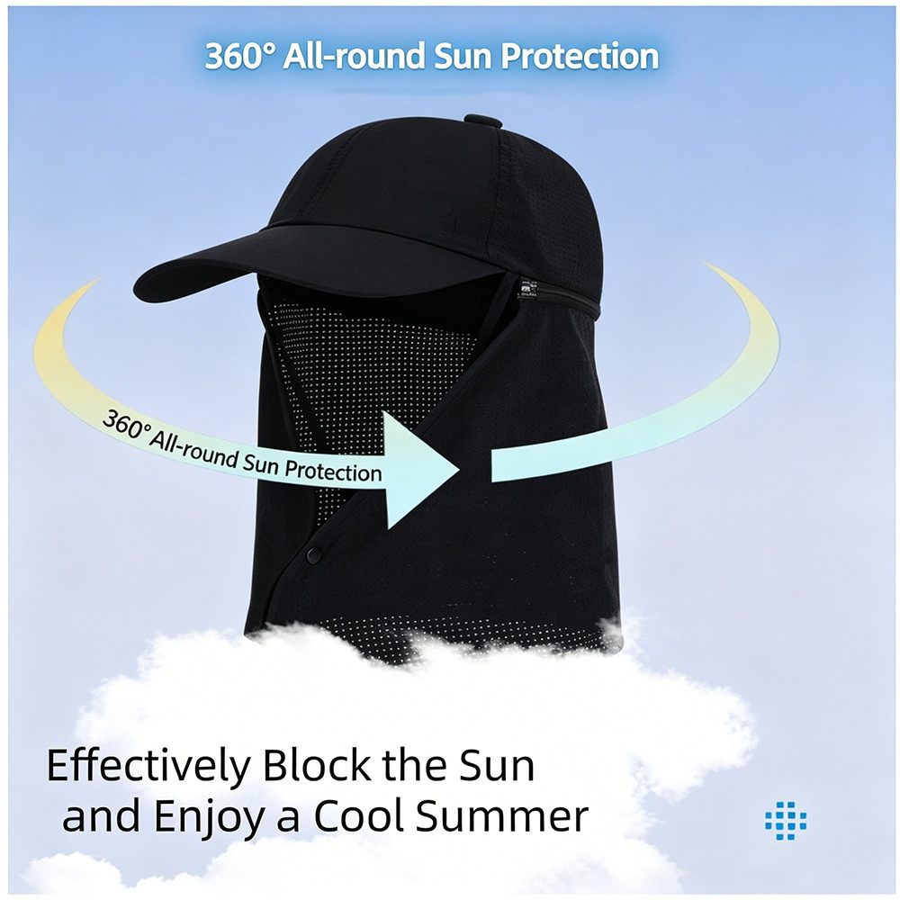 3 in1 Fishing Hat with Face & Neck Flap UV Protection Breathable Sun Shade Cap