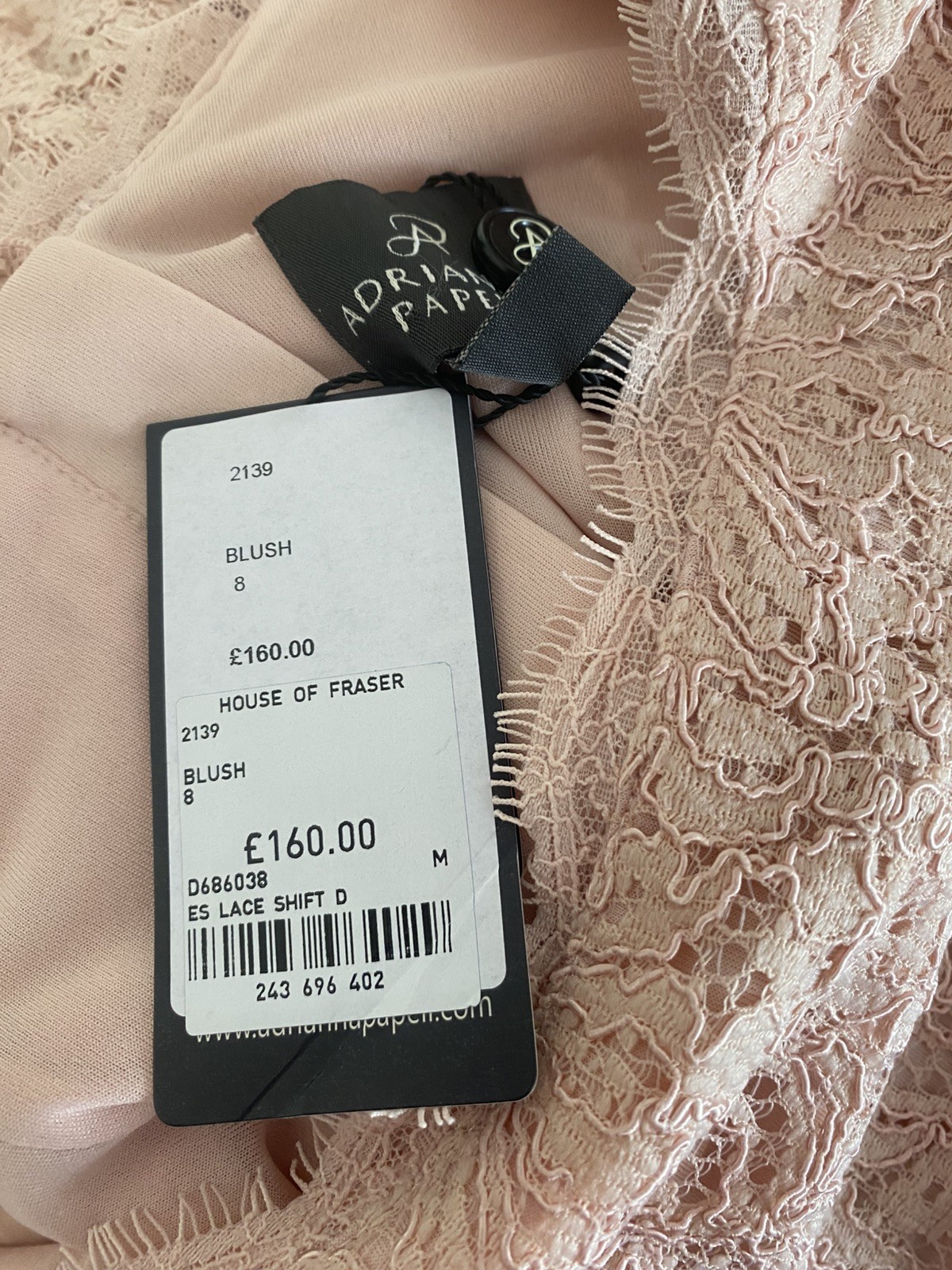 ADRIANNA PAPELL NEW YORK BNWT APPLIQUÉ LACE SIZE 8/10 BLUSH WIGGLE PARTY DRESS